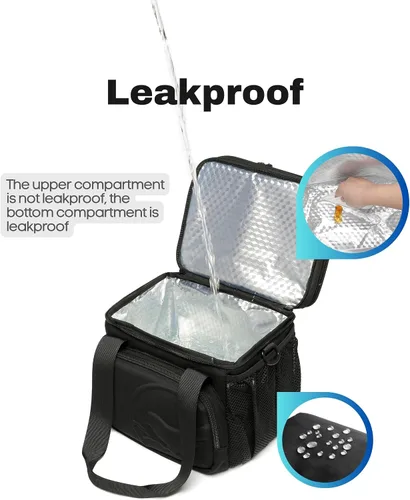 Vista 8 de SUNNY BIRD Bolsa de almuerzo de doble compartimento, lonchera aislada de 13L para adultos, para el trabajo (Negro)
