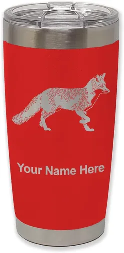Vista 27 de LaserGram Vaso aislado al vacío de 20 onzas, zorro, grabado personalizado incluido (negro)
