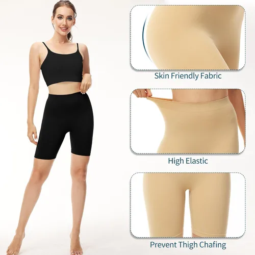 Vista 4 de Paquete de 2 pantalones cortos para mujer, cómodos pantalones cortos para debajo de los vestidos, pantalones cortos sin costuras antirozaduras
