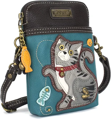 Vista 2 de CHALA Cat Collection Cell Phone Crossbody Purse-Women PU LeatherCanvas Multicolor Handbag with Adjustable Strap