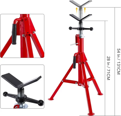 Vista 5 de PioneerWorks Soporte de tubo con cabeza en V, altura ajustable de 28-52 pulgadas, capacidad de carga de 2500 libras, capacidad de 1/8"-12", cuerpo