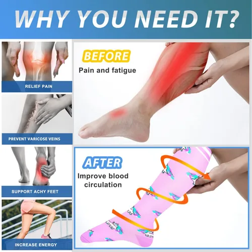 Vista 2 de Aoliks 78 pares de calcetines de compresión médica para mujeres y hombres, calcetines de apoyo hasta la rodilla de 20-30 mmHg para correr