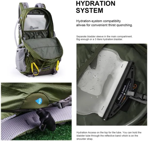 Vista 6 de Mochila de senderismo MOUNTAINTOP de 40 L, mochila ligera para exteriores Verde militar