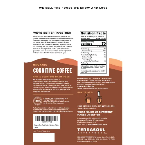 Vista 2 de Terrasoul Superfoods Café orgánico de hongos cognitivos, 30 porciones, 14.29 onzas, energiza tu mañana y aumenta la concentración con potentes