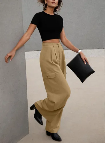 Vista 5 de Dokotoo Womens High Waisted Wide Leg Cargo Pants Baggy Casual Work Pants with 4 Pockets