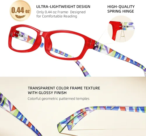 Vista 3 de Reading Glasses for Women, Rectangle Readers for Women with Blue Light Blocking Spring Hinge Eyeglasses UV Filter