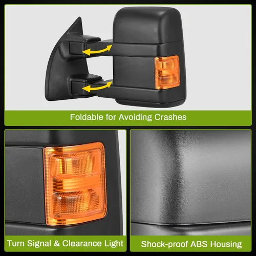 Vista 2 de AUTOSAVER88 Espejos de remolque compatibles con Ford F250, F350, F450 y F550, modelos 2008 a 2016. Espejo con luz de giro ámbar, climatizado