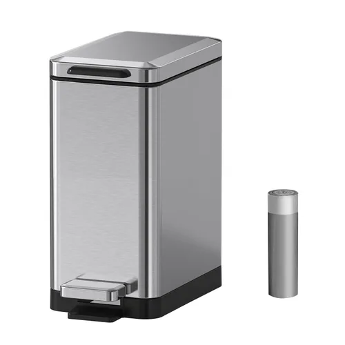 Vista 9 de Mbillion Cubo de basura para baño con tapa - Cubo de basura delgado de acero inoxidable con pedal - Papelera de metal - Cubo de basura rectangular