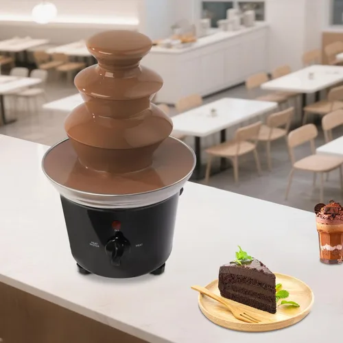 Vista 6 de Mini máquina de fuente de chocolate de 3 niveles, 10 brochetas de bambú, bandeja de servir extraíble, fuente de fondue de chocolate de 16 onzas