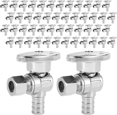 Vista 12 de EFIELD - Válvula de tope de ángulo de giro de 1/4 de pulgada de compresión de 3/8 pulgadas de diámetro exterior x 1/2 pulgada Pex Barb Crimp latón