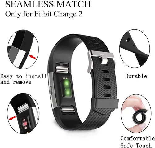 Vista 2 de Bandas de repuesto compatibles con Fitbit Charge 2, accesorios de muñeca ajustables, pulseras deportivas para mujeres y hombres Negro