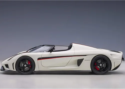 Vista 6 de Koenigsegg Regera 79027 - Coche modelo 1/18 blanco con carbón negro y rayas rojas