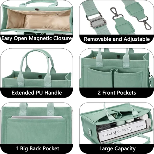 Vista 4 de Bolso de mano para mujer con compartimentos, bolso grande de lona para mujer, bolso cruzado de trabajo, portátil, bolsa de libros, bolsos de hombro