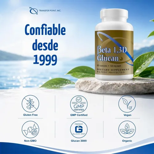 Vista 3 de Transfer Point Beta 1,3D Glucano 100 mg Apoyo Inmunológico, 60 Cápsulas