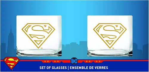 Vista 2 de Superman - Vasos de whisky de 10 onzas de capacidad, juego de 2 vasos, base resistente