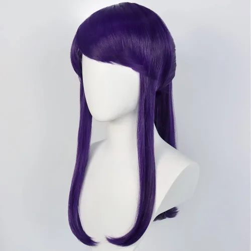 Vista 2 de Komi Shoko peluca amine Komi no puede comunicarse peluca Komi Shoko Cosplay peluca amine dibujos animados Komi Shoko pelo largo morado con llavero