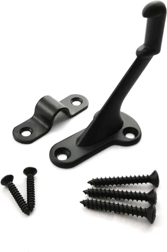 Vista 3 de Soportes metálicos para pasamanos de escalera con placa de montaje y tornillos, color negro satinado, juego de 5