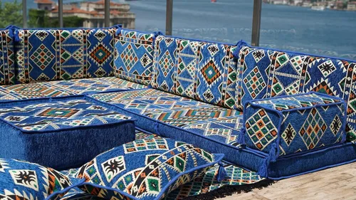 Vista 3 de arabicsofa Juego de sofás árabes tradicionales en forma de L - Sofás seccionales marroquíes - Asientos Majlis orientales para sala de estar
