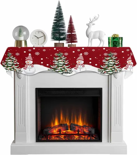 Vista 8 de Bufanda para Repisa de Chimenea de Navidad de 60 x 17 Pulgadas, Muñeco de Nieve Rojo Árboles de Navidad Bufanda para Repisa de Chimenea Cubierta