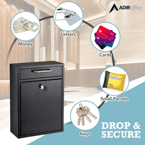 Vista 3 de AdirOffice contenedor con traba - Buzón de correo montado en pared., negro, 631-04-BLK