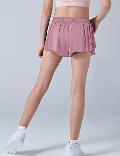 Vista 4 de Paquete de 3 pantalones cortos fluidos para niñas con forro de elastano, 2 en 1, faldas de mariposa para jóvenes, para fitness, correr, deportes