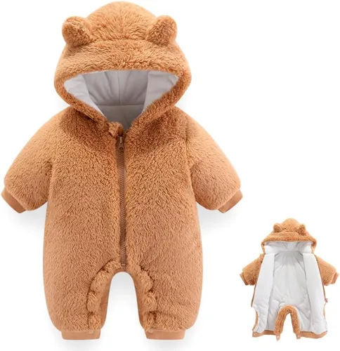 Vista 8 de AiWMGL Traje de oso para bebé recién nacido, traje de forro polar con capucha para invierno Azul