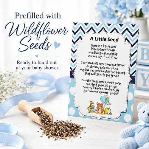 Vista 2 de CHOOBLY Recuerdos de baby shower de niño para invitados 20 paquetes de semillas de flores silvestres Prellenados Mezcla de semillas de ramo