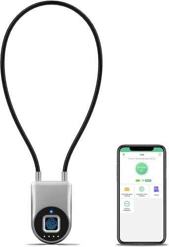 Vista 10 de Candado inteligente de cable de huellas dactilares, 6 pulgadas de largo con aplicación Bluetooth de huellas dactilares, biométrico sin llave