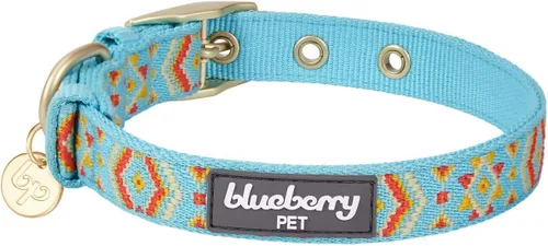 Vista 18 de Blueberry Pet - Collar ajustable para perro con forma de diamantes tribales del sudoeste en francés rosa con hebilla de metal, cuello 9-12.5