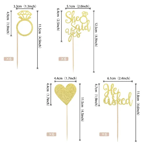 Vista 2 de 24 piezas de adornos para cupcakes con anillo de corazón con purpurina para despedida de soltera, boda, compromiso, despedida de soltera, despedida