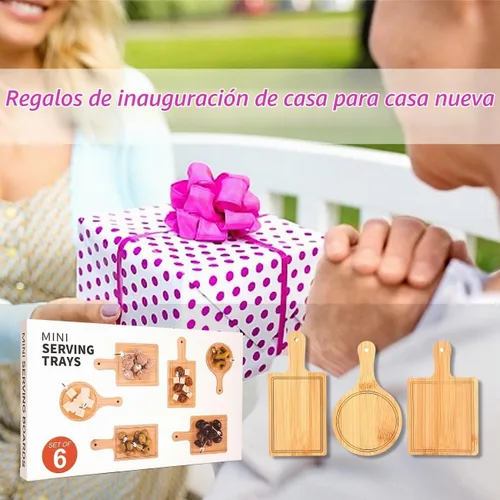 Vista 6 de Mini tabla de cortar, juego de tablas de charcutería, juego de 6 tablas de queso de bambú, bandejas para servir queso de 6 pulgadas, bandeja pequeña