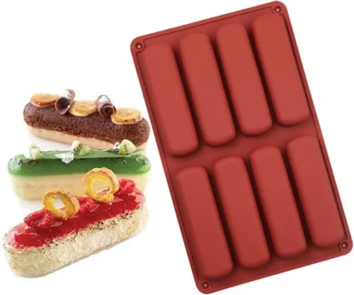 Vista 5 de Molde de silicona para galletas de dedo, molde de barra de chocolate, molde antiadherente de silicona para pastel Twinkie, molde de tira rectangular