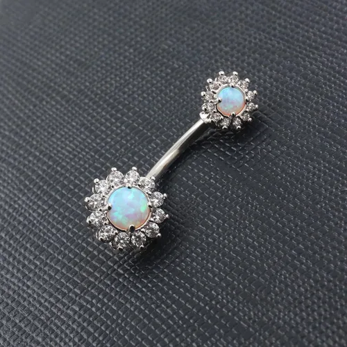 Vista 3 de Excepro Anillos para el ombligo 316L quirúrgico SS 14G blanco azul sol flor CZ ópalo joyería corporal anillos brillantes ombligo
