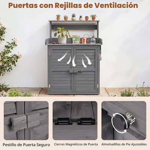 Vista 8 de Goplus Garden Potting Bench Table with Stainless Steel Tabletop