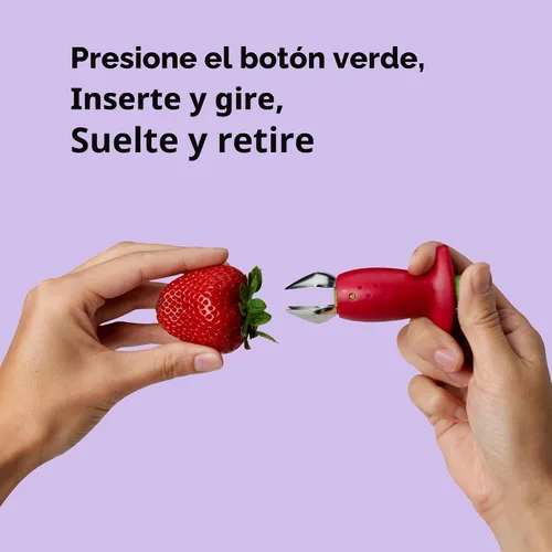 Vista 2 de Chef'n Original Stem Gem Quita-Tallos de Fresa, Rojo/Verde - 102-138-005