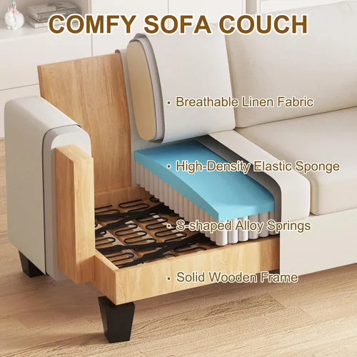 Vista 7 de Furnimart Sofás Seccionales para Sala de Estar, Modernos 2 Sofás de Dos Plazas y Sofá de 3 Plazas, Juego de Sofá de Asiento Profundo Color Crema