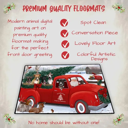 Vista 5 de Doggie of the Day Greyhound Dogs Floor Mat - Christmas Santa Express Delivery Red Truck - Best Dog Doormat - Protector Decor - Unique Portrait Art