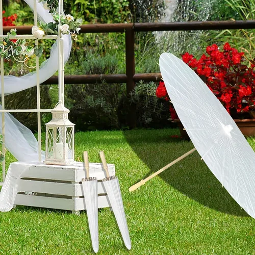 Vista 4 de MOTOTO Paraguas de papel blanco de 33 pulgadas, paraguas de papel aceitado chino, japonés, paraguas decorativo de pintura DIY para decoración