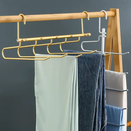 Vista 4 de Perchas de aluminio para pantalones que ahorran espacio, 5 capas multifuncionales, sin olor, libre de óxido, organizador de armario resistente