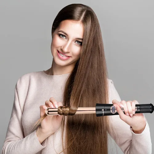 Vista 3 de Juego de rizador 5 en 1, Rizador de pelo 24K Oro Rosa con barriles intercambiables de cerámica, rizador de pelo, varita rizador de pelo y ondulador