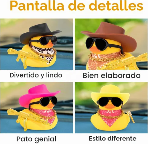 Vista 4 de wonuu Adornos de Pato de Goma para Coche Decoraciones de Salpicadero de Coche para Accesorios Geniales de Coche con Sombrero de Vaquero Collar