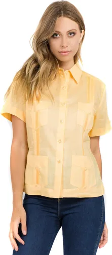 Vista 10 de Mojito Guayabera de manga corta 100% lino tradicional con cuatro bolsillos para mujer