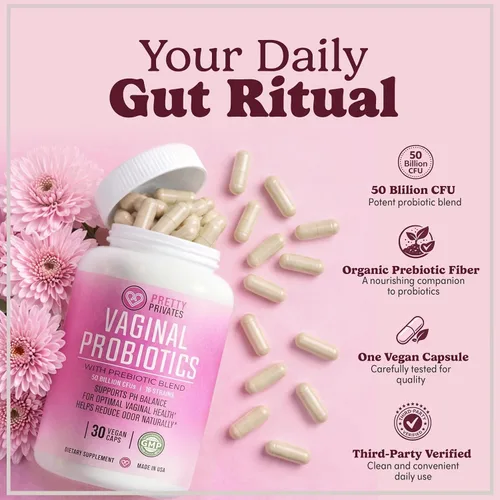 Vista 2 de Pretty Privates Probióticos vaginales para mujeres, salud vaginal, equilibrio de pH a partir de un suplemento probiótico, no un supositorio, 60