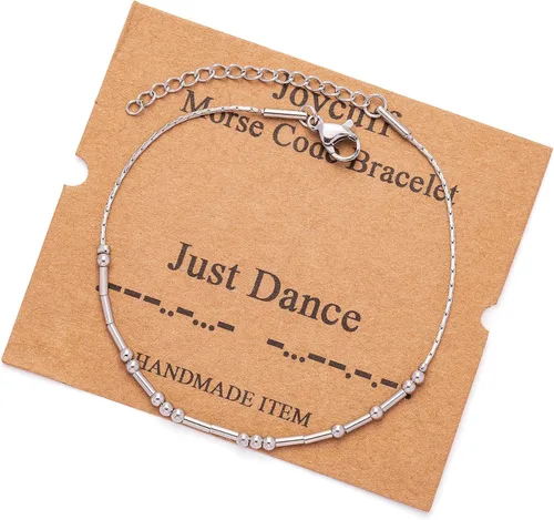 Vista 222 de JoycuFF Pulseras inspiradoras de código morse para mujeres, cuentas de plata, joyería con mantra de motivación, regalos para ella