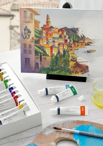 Vista 2 de Faber-Castell Juego de pintura al óleo: 12 tubos de pintura al óleo líquida (0.7 fl oz), suministros de pintura al óleo para principiantes