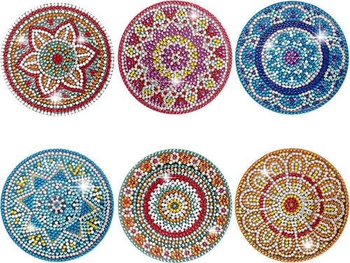 Vista 12 de Temlum 6 posavasos de pintura de diamante con soporte, kits de posavasos de arte de diamante para principiantes, kit de pintura de diamantes