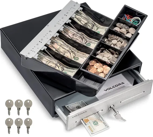 Vista 12 de Volcora Cajón de caja registradora de 13 pulgadas para sistema de punto de venta (POS) con bandeja de efectivo de 2 niveles totalmente extraíble, 4