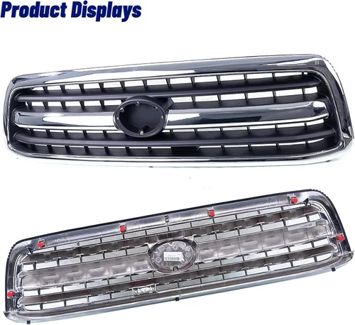 Vista 6 de Conjunto de parrilla delantera compatible con Toyota Tundra 2000 2001 2002 Pickup Truck 531000C020 TO1200223 carcasa cromada con inserto negro
