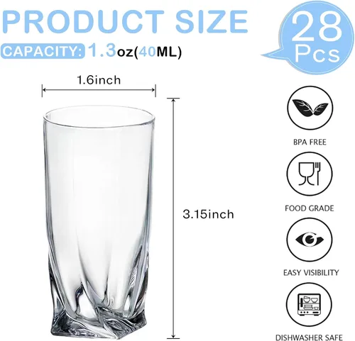 Vista 2 de Juego de 28 vasos de chupito a granel con base pesada, vasos de whisky de 1.3 onzas, vasos de bebidas espirituosas, juego de vasos de tequila, vasos
