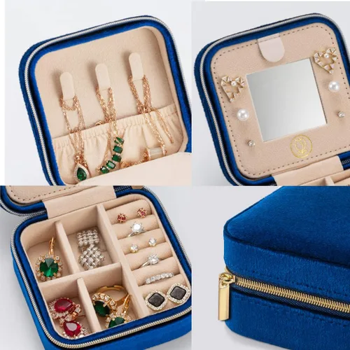 Vista 3 de ZPROW Joyero de viaje de terciopelo de felpa, organizador de joyas de viaje, estuche de viaje para joyas, caja de joyería de viaje, pequeña caja